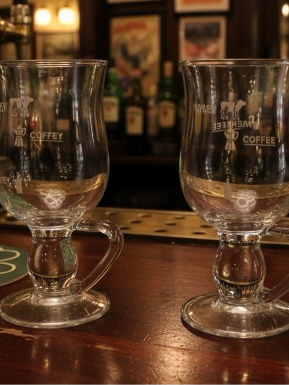 Set of 2 Clear Glass Coffee/Irish-Style Mugs with Handle